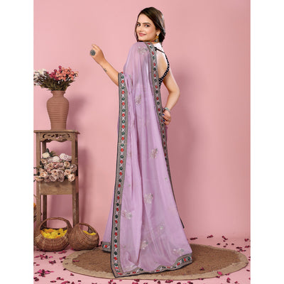 Lavender Floral Sequins Embroidered Organza Saree