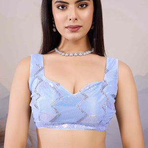 Blue Sequins Embroidered Twill Net Saree