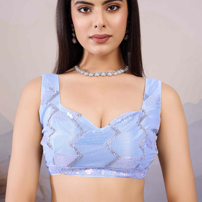 Blue Sequins Embroidered Twill Net Saree