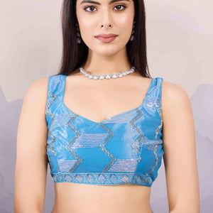 Blue Sequins Embroidered Twill Net Saree