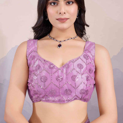 Mauve Sequins Embroidered Twill Net Saree