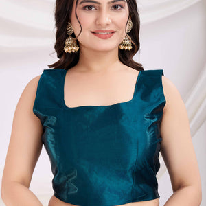 Morpich Blue Floral Swarovski Work Rangoli Art Silk Ready To Wear Saree