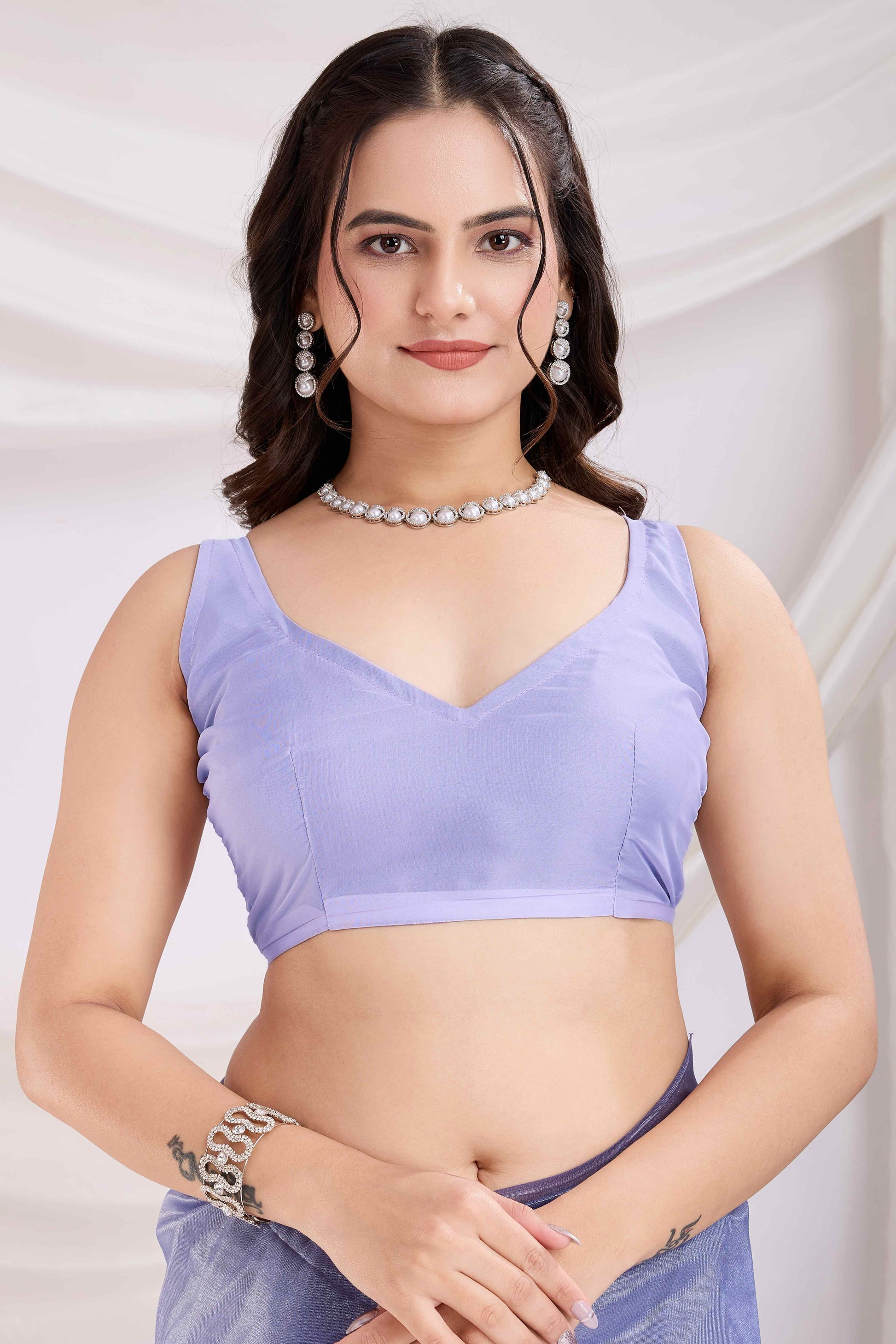 Lavender Floral Sequins Embroidered Twill Net Saree