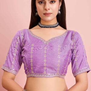 Lavender Solid With Floral Sequins Embroidered Jimmy Choo Tissue Saree