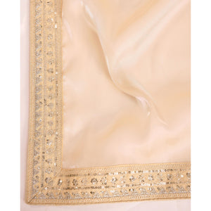 Cream Solid With Floral Sequins Embroidered Jimmy Choo Tissue Saree