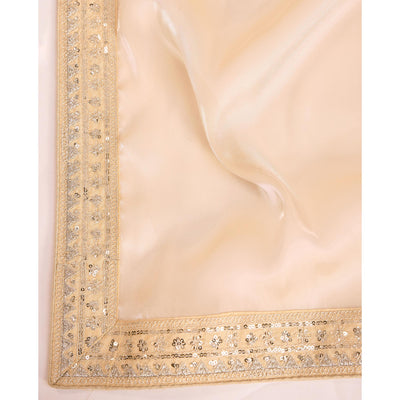 Cream Solid With Floral Sequins Embroidered Jimmy Choo Tissue Saree
