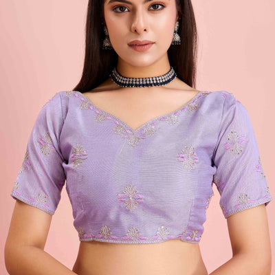 Lavender Solid With Sequins Embroidery Border Mulberry Silk Saree