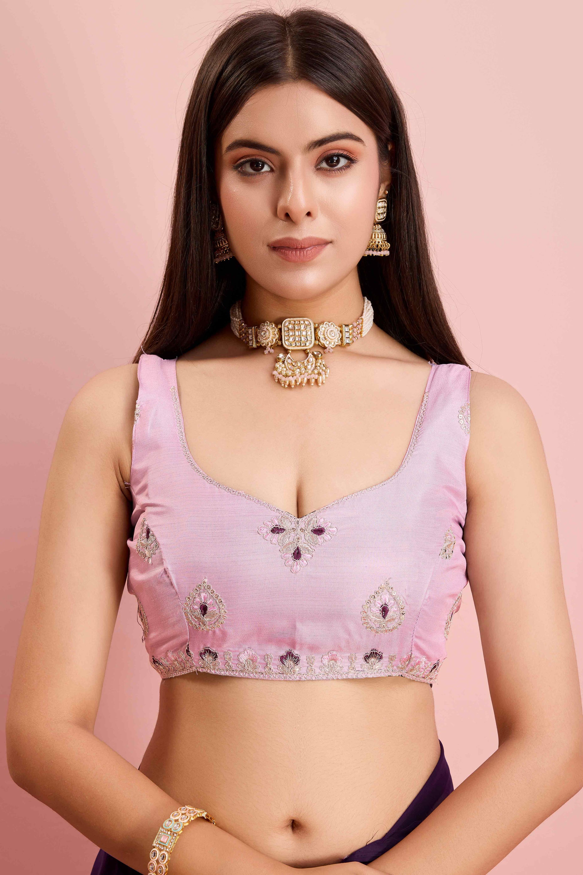 Dark Purple Floral Sequins Embroidered Georgette Saree