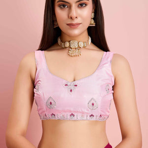 Dark Magenta Floral Sequins Embroidered Georgette Saree