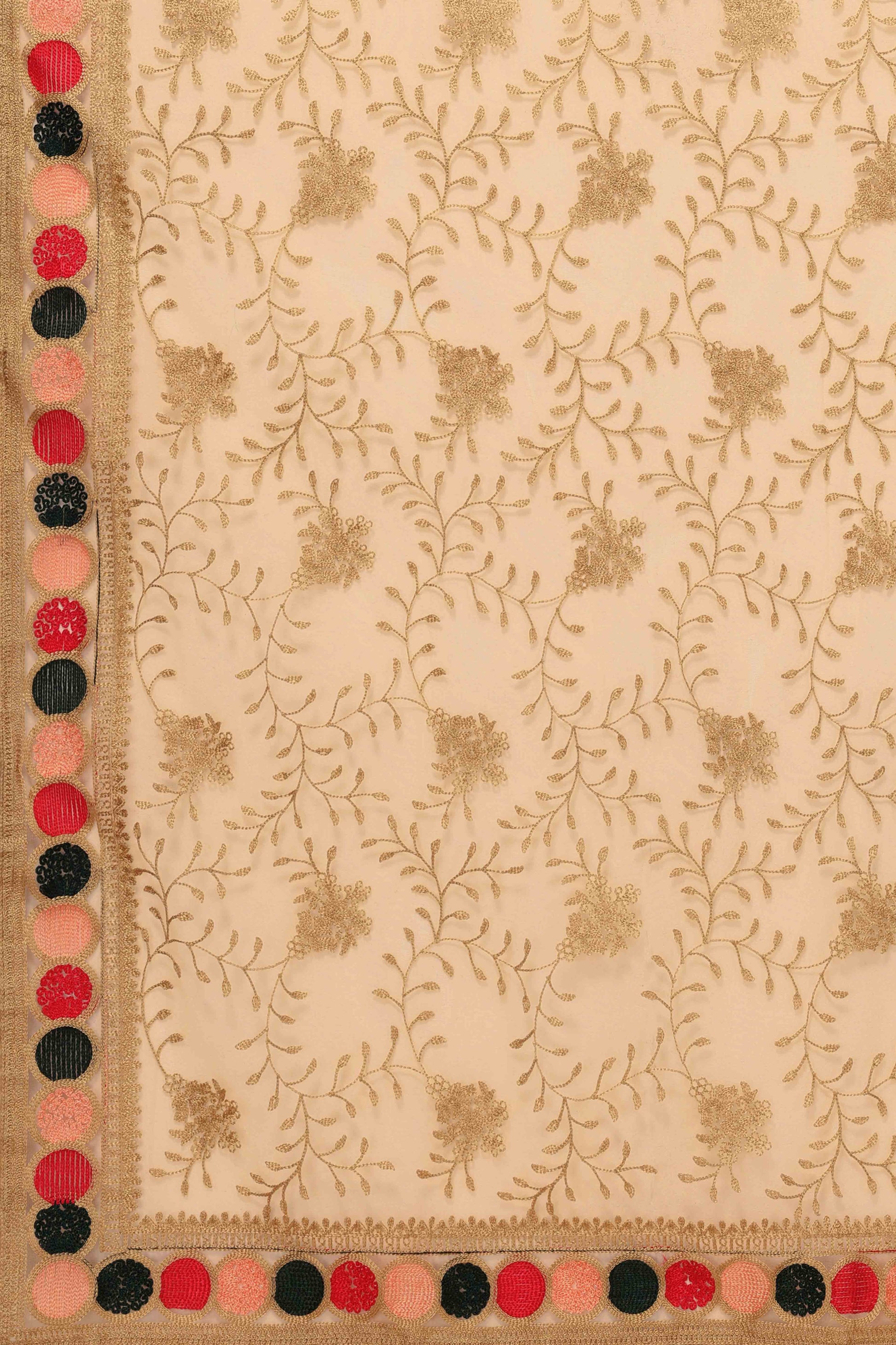 Chikoo Floral Embroidered Net Saree