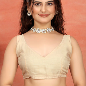 Cream Floral Embroidered Net Saree