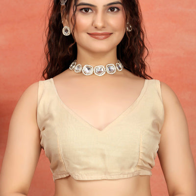 Cream Floral Embroidered Net Saree