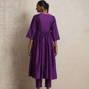 trueBrowns Purple Silk Anarkali Flared Kurta Set