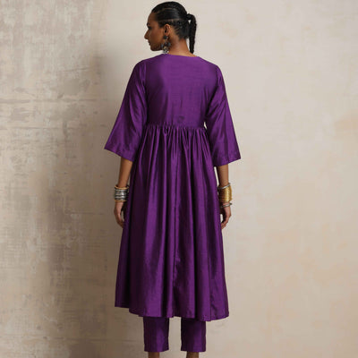trueBrowns Purple Silk Anarkali Flared Kurta Set