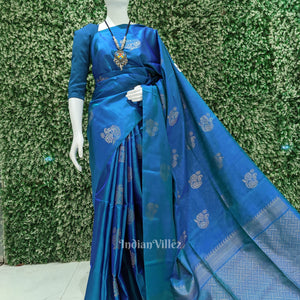 Blue Green Pure Kanjivaram Soft Silk Saree