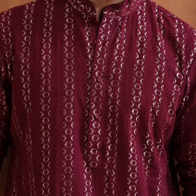 trueBrowns Men's Dark Purple Cotton Dobby Kurta