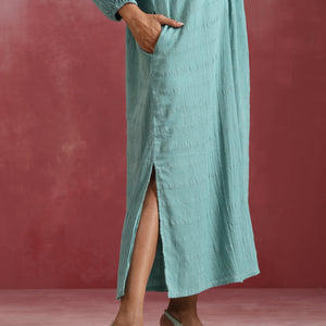 trueBrowns Aqua Blue Cotton Dobby Dress
