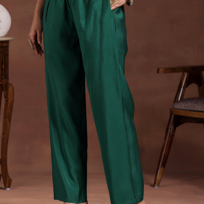 Green Yoke Design Silk Blend Straight Suit With Dupatta