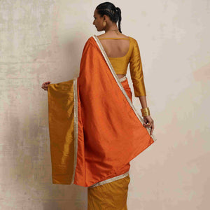 trueBrowns Orange Silk Ready To Wear Saree
