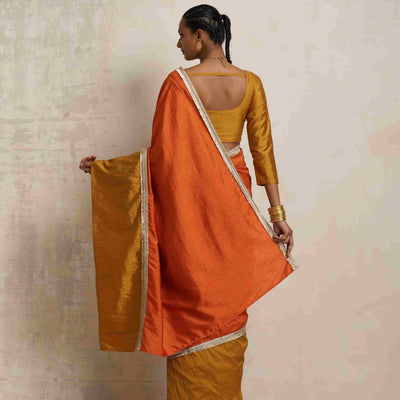 trueBrowns Orange Silk Ready To Wear Saree
