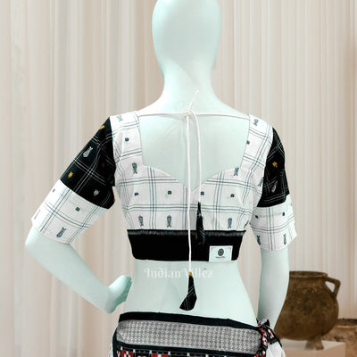 White Black Bomkai Cotton Blouse