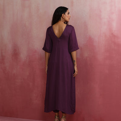 trueBrowns Purple Modal Pleated Kurta Set
