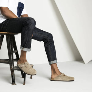 Birkenstock | BOSTON SOFT FOOTBED SUEDE LEATHER  { GRAY/TAUPE