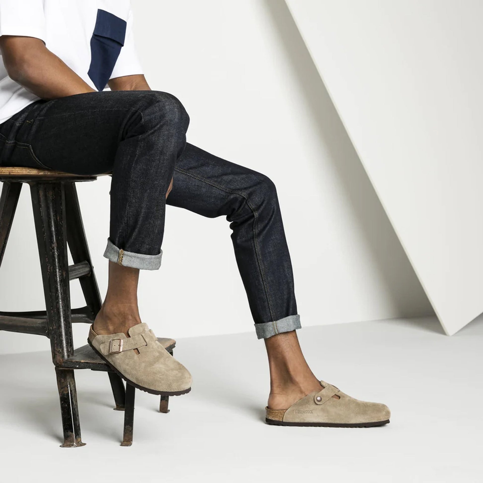 Birkenstock | BOSTON SOFT FOOTBED SUEDE LEATHER  { GRAY/TAUPE