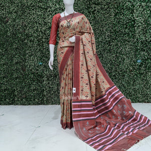 Varnish Red Dali Theme Odisha Ikat Contemporary Silk Saree