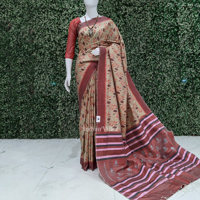 Varnish Red Dali Theme Odisha Ikat Contemporary Silk Saree