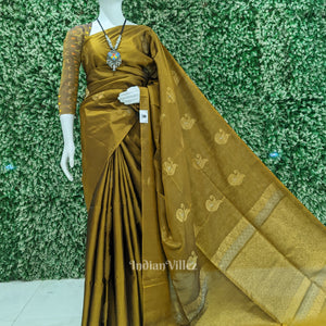 Golden Brown Pure Kanjivaram Soft Silk Saree