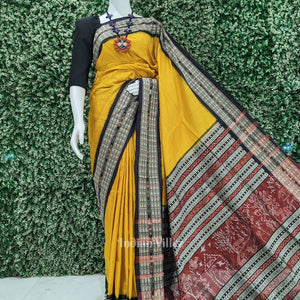 Mustard Yellow Black Checks Sachipar  Khandua Silk Saree