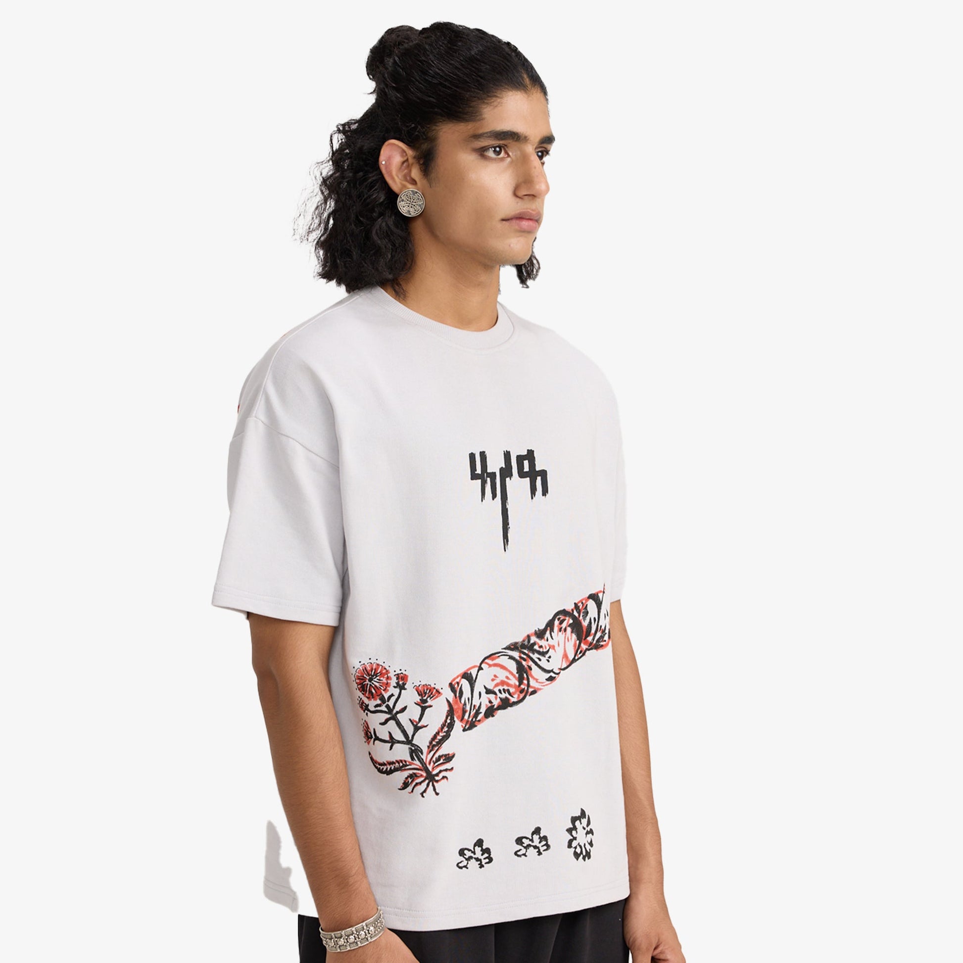 F A R A K | GREY BLOCK PRINTED T-SHIRT { GREY/GREY