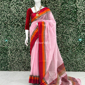 Light Pink Maheshwari Handloom Cotton*Silk Saree