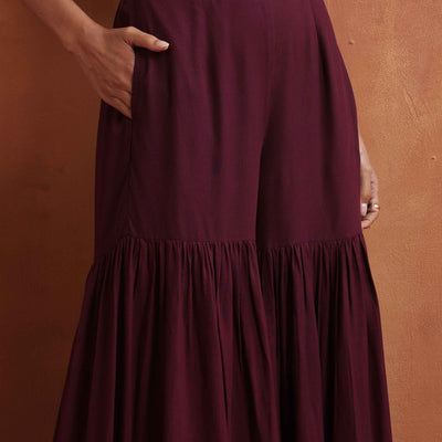 trueBrowns Purple Floral Print Sharara Set