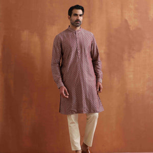 trueBrowns Men's Purple Cotton Dobby Kurta