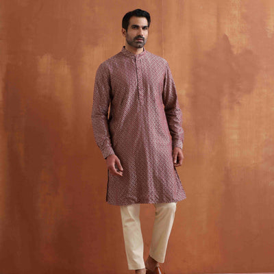 trueBrowns Men's Purple Cotton Dobby Kurta