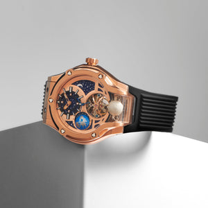 Asteroid Men Automatic Rose Gold Dial Multi-Function Silicone Watch 777-P30706