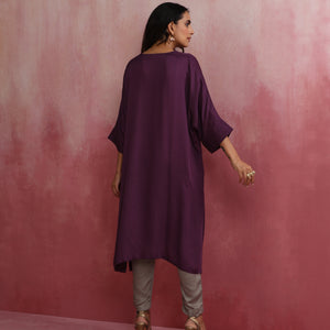 trueBrowns Purple Modal Kimono Kurta Set