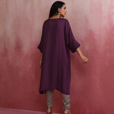 trueBrowns Purple Modal Kimono Kurta Set