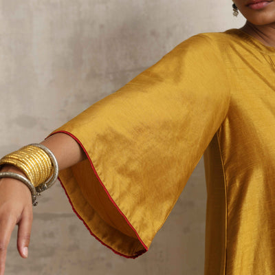 trueBrowns Gold Silk Kurta Set