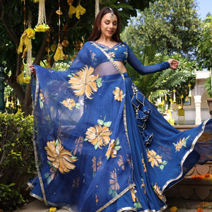 Madison Blue Handpainted Georgette Lehenga Set