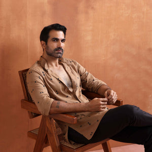 trueBrowns Men's Brown Printed Short Kurta