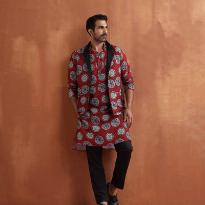 trueBrowns Men's Rust Printed Kurta