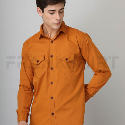 Frankshirt Double Pocket Mustard Solid Tailored Fit Cotton Casual Shirt for Man