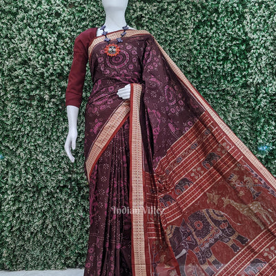 Coffee Tree Motif Odisha Ikat Sambalpuri Silk Saree