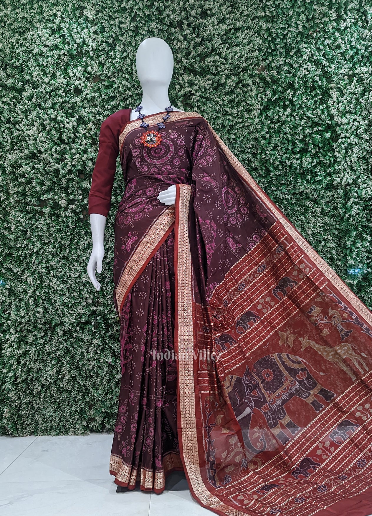 Coffee Tree Motif Odisha Ikat Sambalpuri Silk Saree