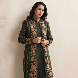 trueBrowns Green Kashmiri Woollen Jacket 3pc Set