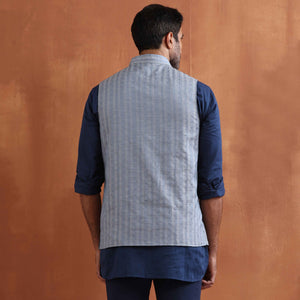 trueBrowns Men's Blue Chanderi Reversible Nehru Jacket