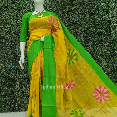 Exclusive Yellow Green Floral Theme Tissue Banarasi Silk Saree
